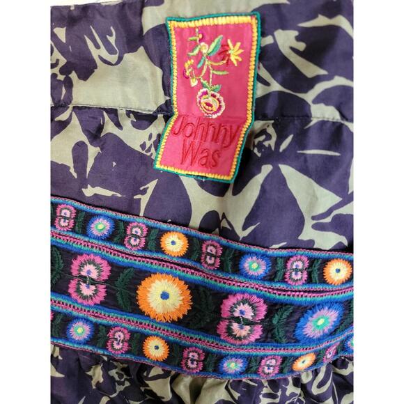 Johnny Was Square Neck Embroidered Floral Print Silk Dress Purple Sz M ?#C6 - Picture 3 of 9